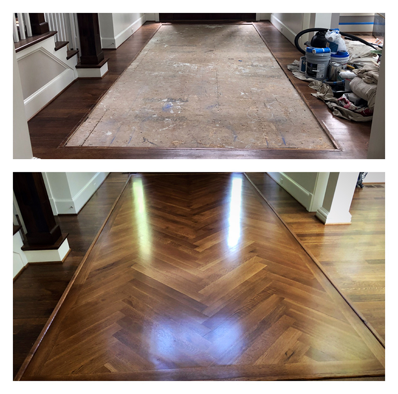 Wood floor installation experts installed cherrywood hard wood floor foyer in Ruxton, Glyndon, Monkton